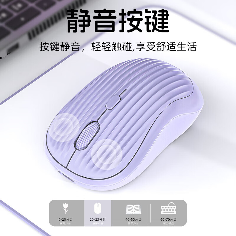 【优选直发】无线蓝牙鼠标静音可充电鼠标办公游戏笔记本台式电脑女生小巧小手 粉色无线双模条纹鼠标