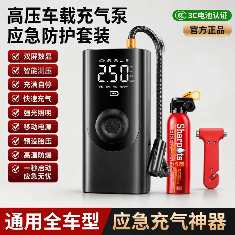 戴升车载无线充气泵汽车用便携式电动瓶车高压打气筒轿车轮胎带测胎压 【无线款充气泵电动车-汽车通用】气嘴+收纳袋