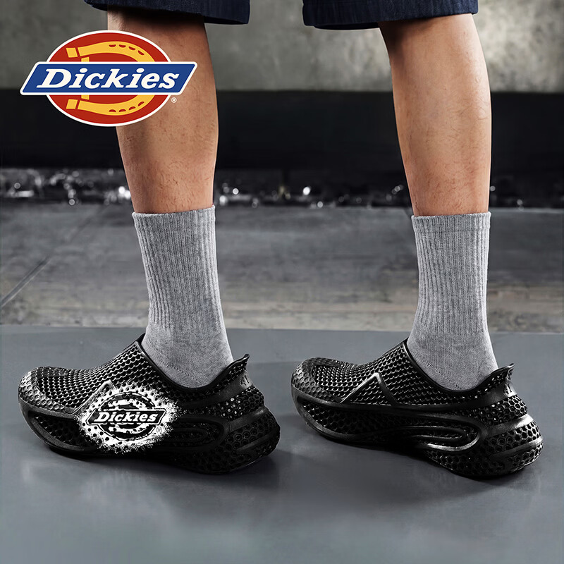 Dickies品牌男鞋2026夏季新款镂空时尚百搭休闲鞋一脚蹬透气防滑凉鞋子男 黑色 44 270 2.5