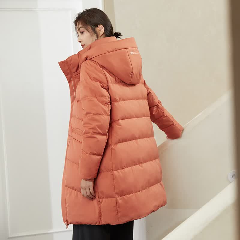 千仞岗(CHERICOM)90绒子鸭绒中长款羽绒服女简约时尚保暖舒适百搭休闲外套 枫叶橙 XS (155)