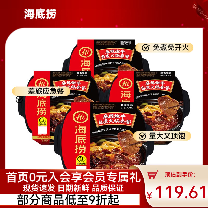 海底捞自热火锅方便速食大分量宿舍懒人自煮整箱装夜宵学生即食快餐食品 麻辣嫩牛435g*4盒