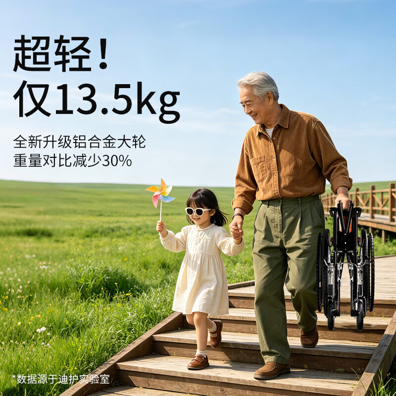 迪护手动轮椅轻便折叠老人专用出行可自推手推可折叠便携式老年人小型 【腿伤骨折】可抬腿/软座款(辐条轮)无坐便