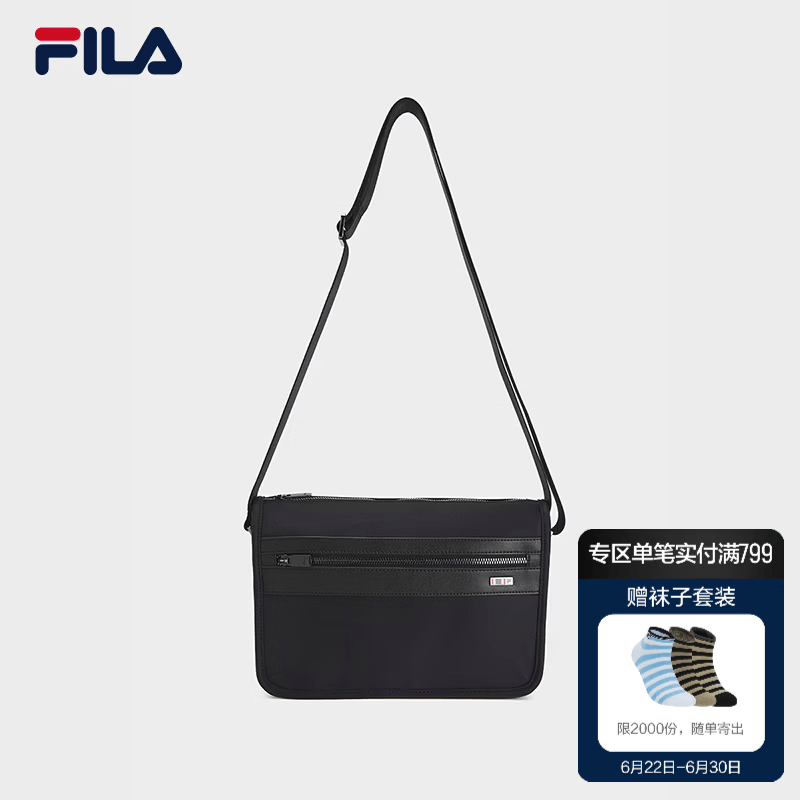 FILA 斐乐挎包|官方男包新款简约通勤包包日常随身包单肩包斜挎包 正黑色-BK