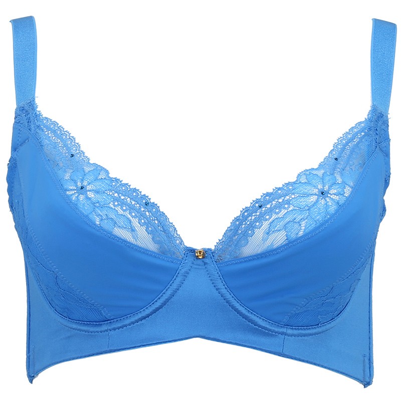 贝佳人春夏软钢圈单层围文胸薄款聚拢收副乳内衣大胸罩性感调整型 靛