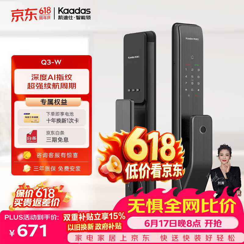 凯迪仕（KAADAS）Q3-W智能锁 WIFI防盗门指纹锁入户门智能门锁密码锁电子锁 Q3-W