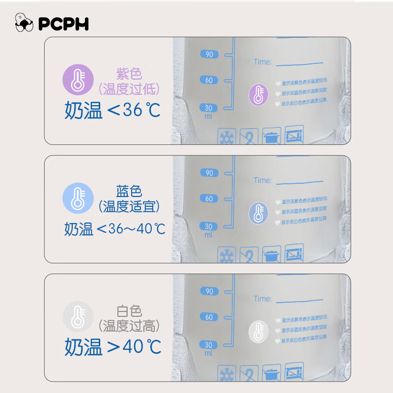 PCPH【医学母婴】母乳保鲜袋小容量奶水储奶水袋壶口母乳袋温度检测 200ml30袋/5盒*150袋
