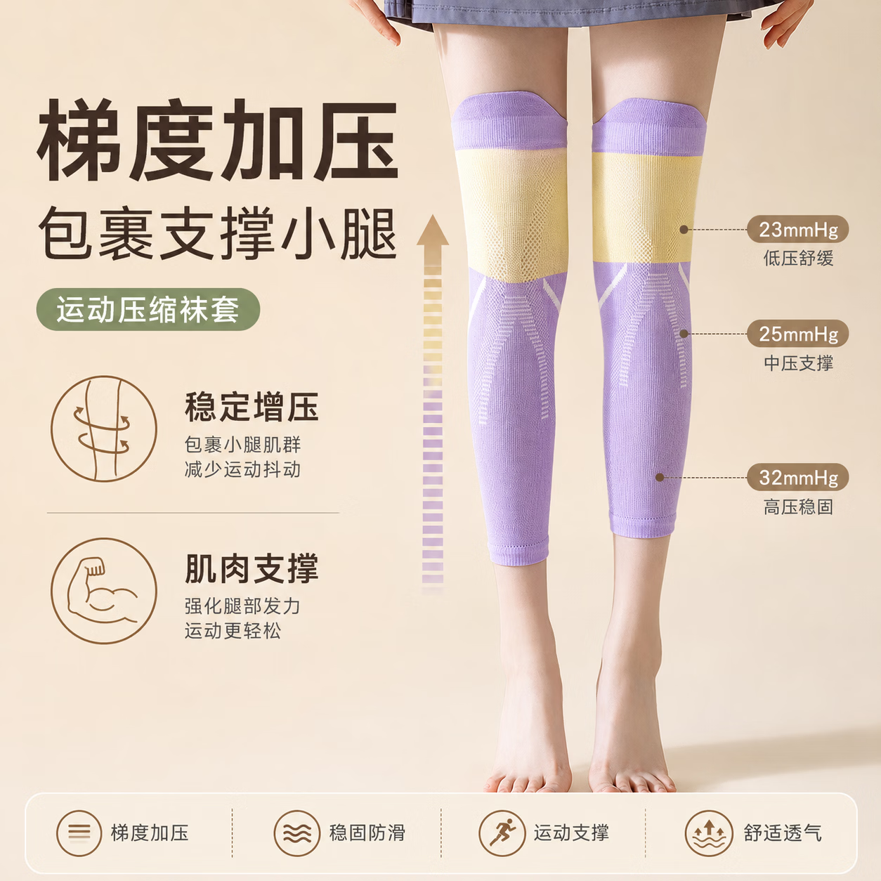 LUCYLEE美国静脉曲张弹力袜医用男女跑步运动健身久站久坐压缩小腿压力袜 【紫色】微压促进血液循环2双 均码长度40-45cm 60针纱纺织工艺