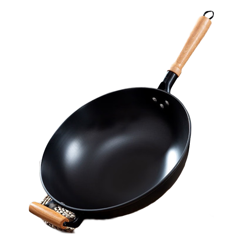 蘇鉑仕老式鐵鍋炒鍋不粘鍋生鐵鑄鐵鍋無涂層家用炒菜鍋燃氣灶電磁爐通用 32CM真不銹平底鍋【無蓋】