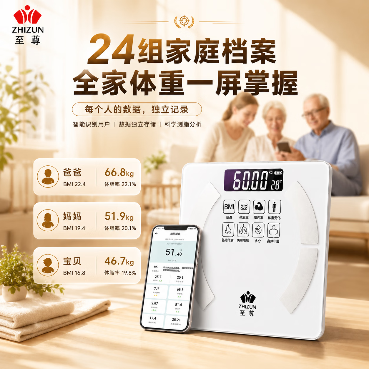 至尊（ZHIZUN）充电款米家APP家用体脂称体重电子秤高精度精准秤减肥女生减脂电子称 电池款【爆款】米家APP体脂秤黑