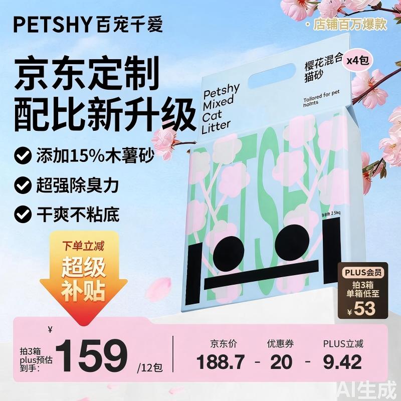 petshy樱花木薯混砂2.5kg*4 47元，petshy白茶豆腐混砂2.5kg*4 47元 - 86线报