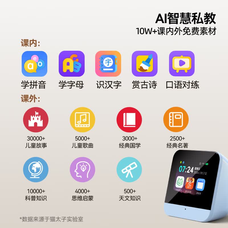 猫太子科大讯飞ai闹钟智能学习机2026新款学生专用起床神器自律打卡器时间管理器儿童语音计时器暑假计划 【同步人教课程】AI智能闹钟学习机-蓝