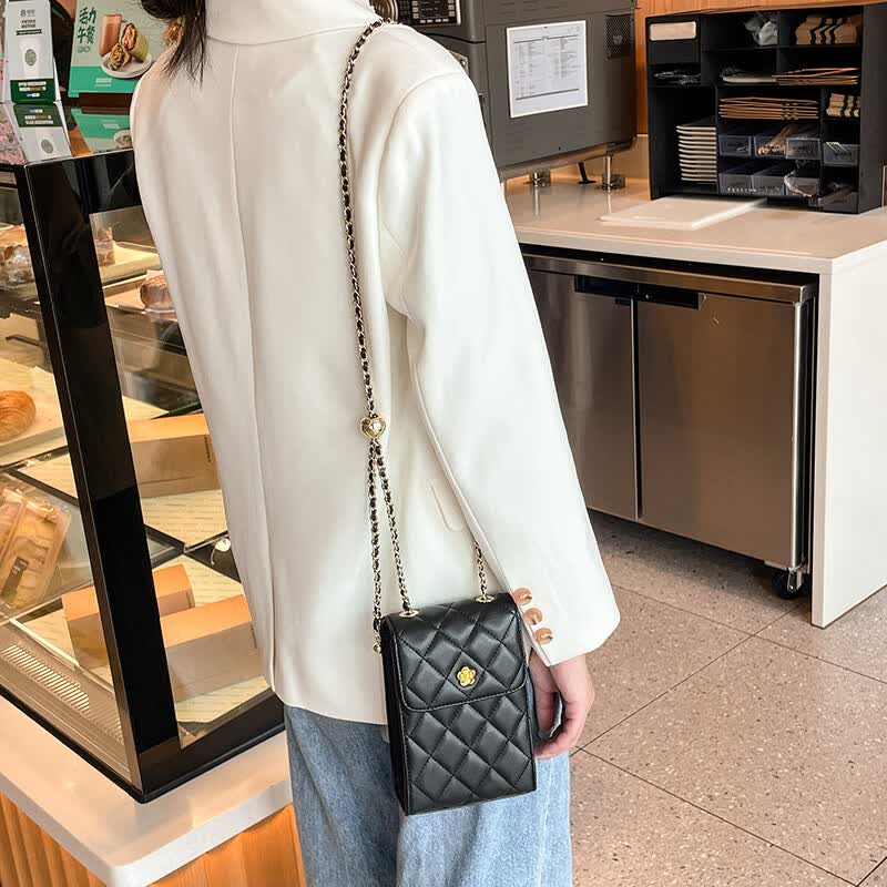 酷奇袋鼠(KUQIDAISHU)牛皮百搭手机包女2026新款潮链条包2023小众设计迷你斜挎包女夏 黑色