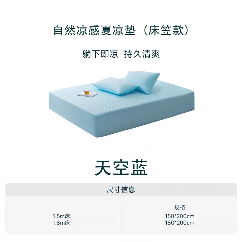 咏幻ZHotel冰丝凉席子夏凉垫凉感床笠罩软席透气夏季X1 天空蓝 凉席+2只枕套 150cm*200cm