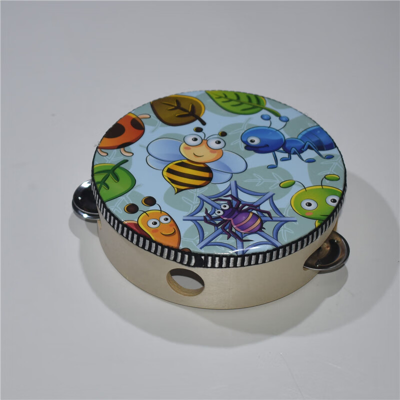 儿童小铃鼓木制幼儿园老师演出表演玲鼓奥尔夫乐器婴儿手拍鼓 孔雀蓝 小蜜蜂款1个