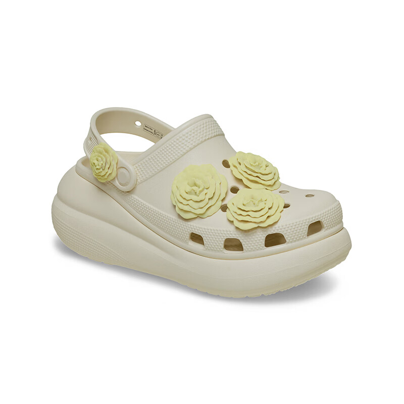 卡骆驰(CROCS)经典泡芙叠影玫瑰洞洞鞋户外厚底花园鞋沙滩鞋女鞋凉鞋|214028 极白色-2MD 36 /37(220mm)