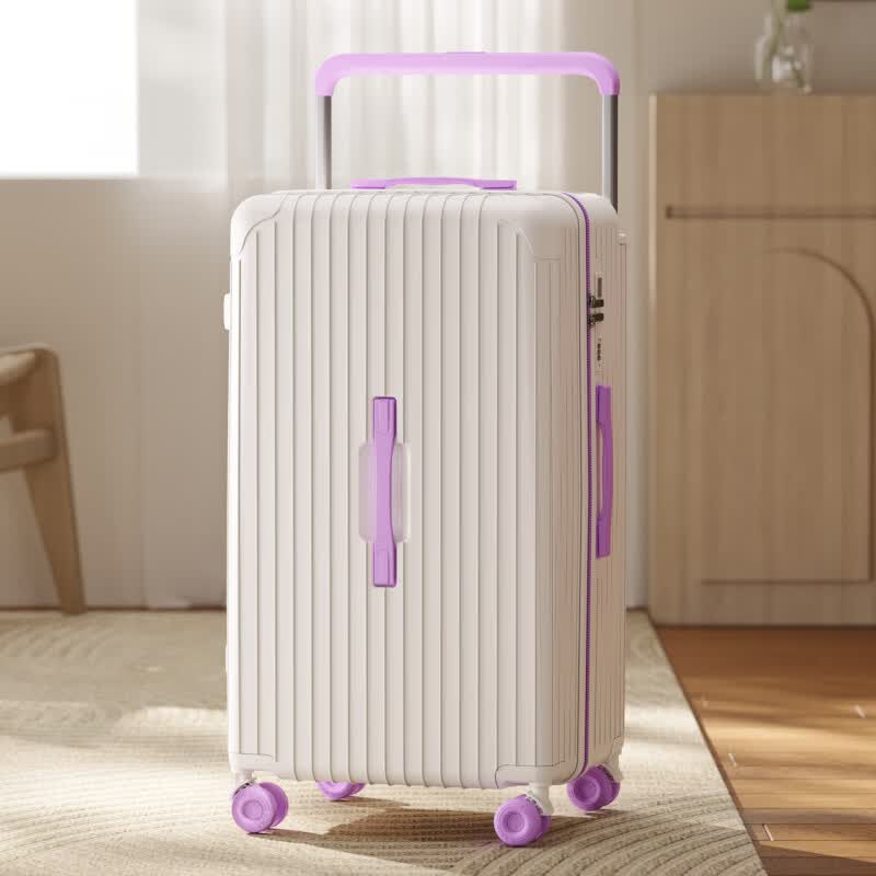 稻草人宽拉杆三七分行李箱20寸登机箱24寸抗摔旅行箱28寸大容量拉杆箱 白配绿3:7分加厚大深仓【橡胶溜冰轮+防爆拉链】 20寸登机箱【无侧面提手/干湿分离】