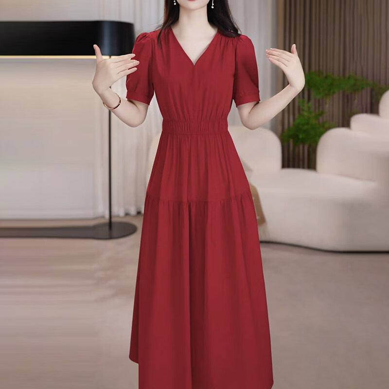 香影芬连衣裙2026新款女夏季十三行今年流行爆款十一喜婆婆婚宴妈妈礼服 红色 2XL (建议121-130斤) 京东折扣/优惠券