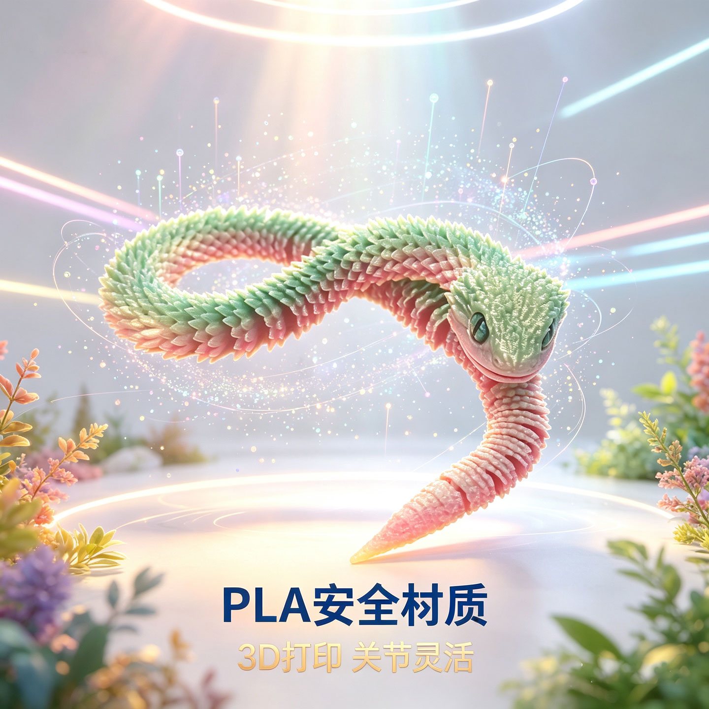 3d打印玩具蛇周边多关节可动夜光水晶蛇蝰蛇2025新款仿真动物模型 1.2米蝰蛇-冰淇淋色系(送仿真眼