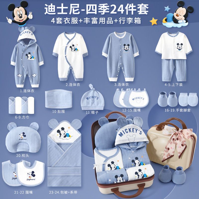 迪士尼（Disney）新生儿礼盒套装高档春夏宝宝婴儿衣服用品满月见面礼物大全 【密码手提箱】眠梦米妮保暖26件粉 均码 66码（适合3-6个月宝宝）