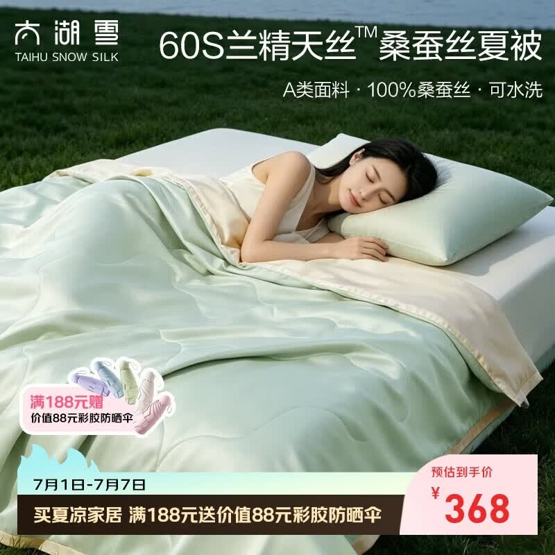 太湖雪 100%桑蚕丝夏凉被 天丝空调被 可水洗  A类抗菌 青荷露1.5*2.1