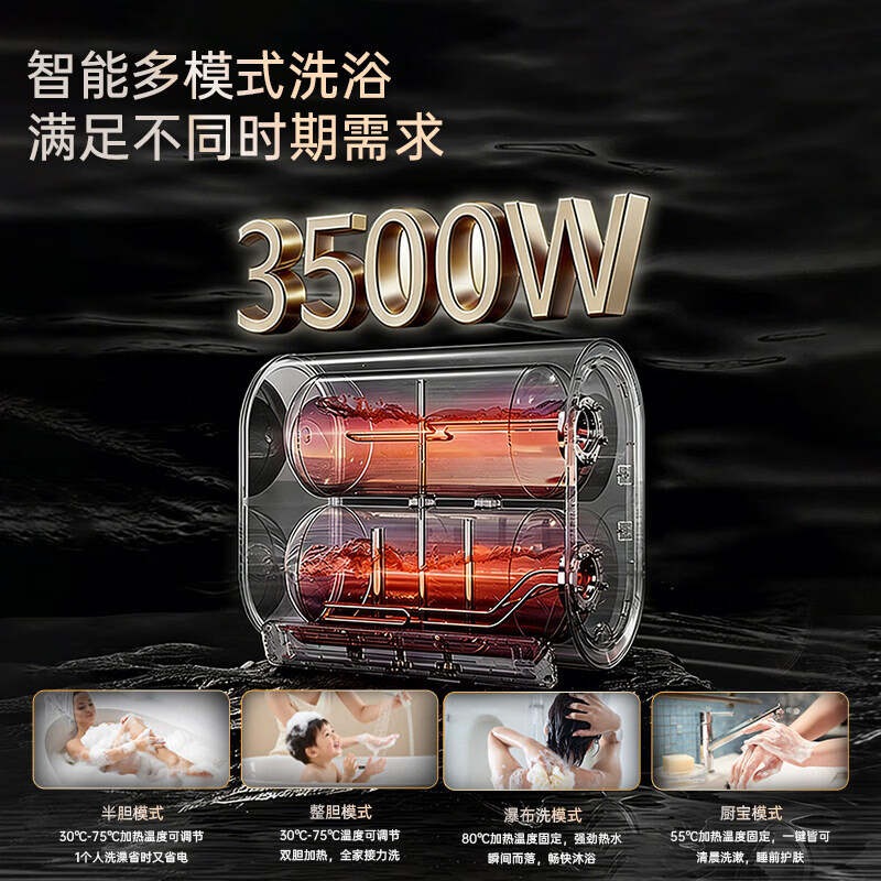 AO.GDSMISI史密思电热水器家用京东上门安装一级能效出租房卫生间储水式3500W速热大水量热水器 80L 3500W 豪华白色扁桶智能款+手机wifi