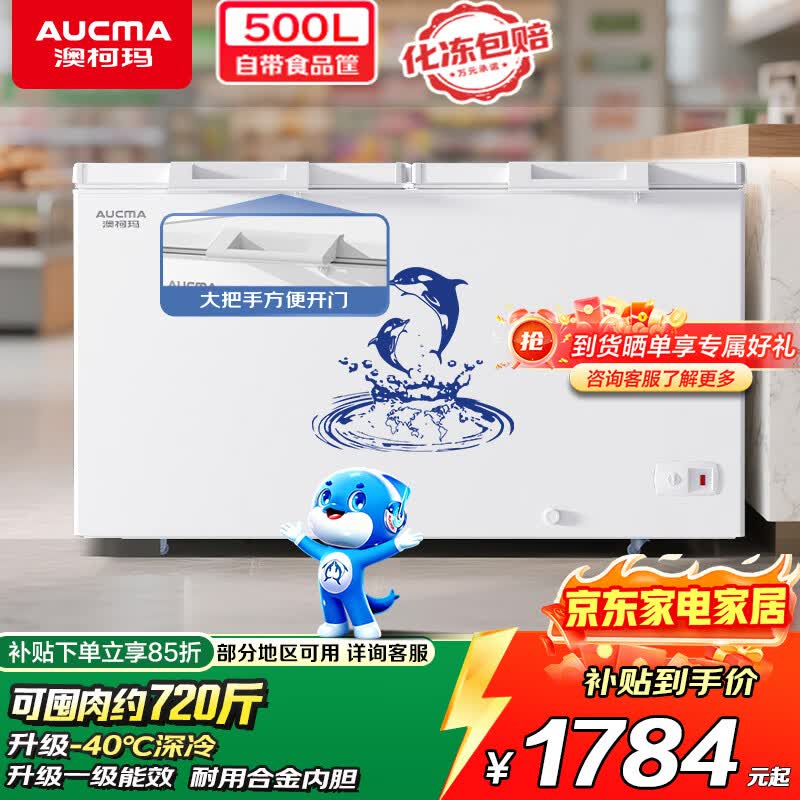 澳柯玛（AUCMA）500升单温冷柜家用卧式大冰柜 雪糕柜 冷藏柜冷冻柜 顶开门冰箱一级能效BC/BD-500HNE 以旧换新