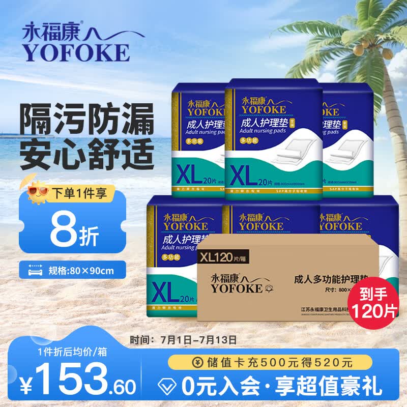 永福康成人护理垫XXL90片 尺寸80*120cm婴儿孕产妇床垫老人一次性隔尿垫