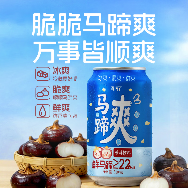森汽了马蹄爽聚餐解腻饮料荸荠果肉含量多甘甜消暑润燥马蹄汁果蔬饮料 马蹄爽310ml*12罐【清甜回甘 消暑解渴】