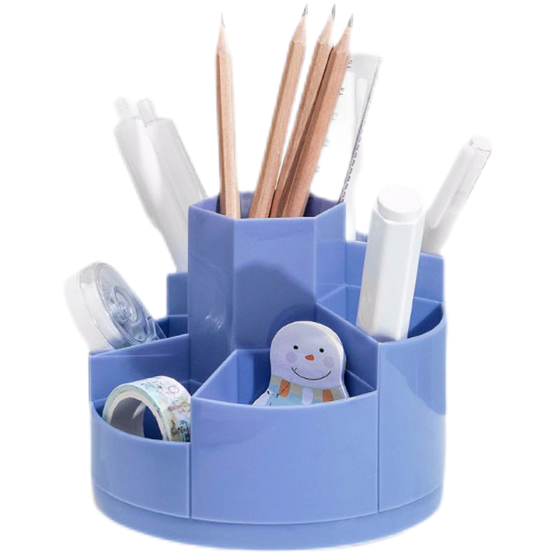 猫太子旋转笔筒桌面收纳创意儿童可爱文具学生桌办公桌小学生文具笔架笔盒装笔收纳盒 旋转笔筒-雅典蓝（加贴纸）