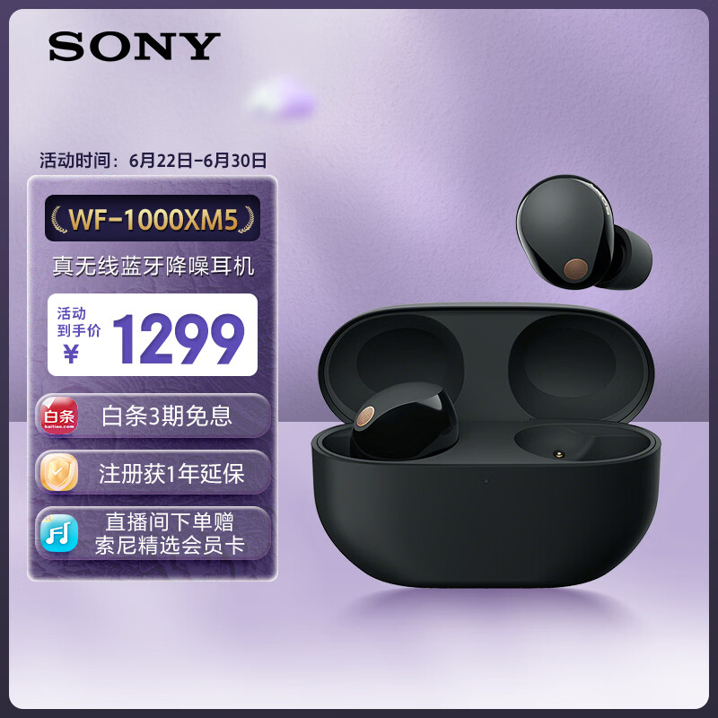 索尼（SONY）WF-1000XM5 真无线蓝牙降噪耳机 新一代降噪豆 智能AI 蓝牙5.3 黑色 618 苹果耳机