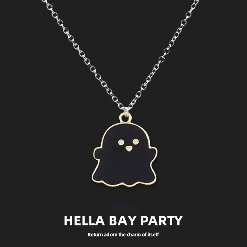 snqp卡通黑白幽灵鬼怪项链女嘻哈个性情侣吊坠毛衣链子万圣节礼物配饰