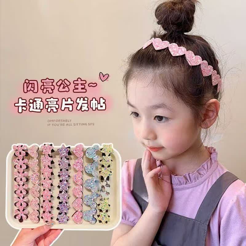 儿童五角星爱心前额刘海贴加长碎发整理女童宝宝不伤发魔术贴 0645-7#发贴爱心粉