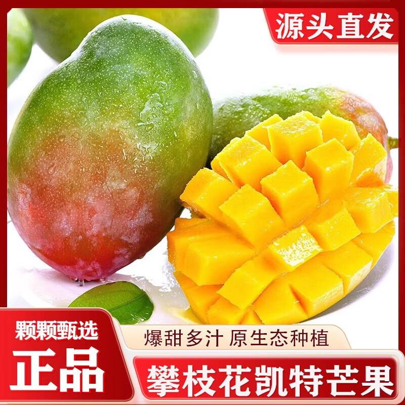 译蒙之味四川攀枝花凯特芒果 新鲜水果特大芒果礼盒中秋送礼 9斤大果【300克+】净重8.5斤 京东折扣/优惠券