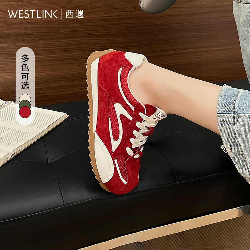 西遇（Westlink）德训鞋女款2026夏季新款网面透气休闲鞋舒适轻便软底运动鞋女 红色 付款20天 38 (240)