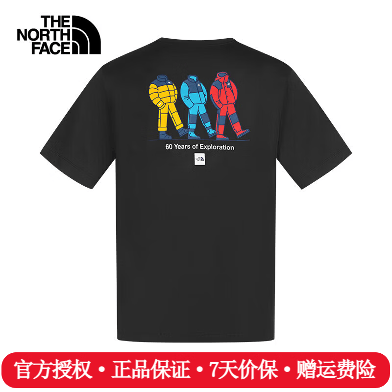 The North Face速干短袖T恤男女情侣款26春夏新款户外运动60周年庆圆领半袖8GX2 JK3/宇宙黑 2XL /185/116A