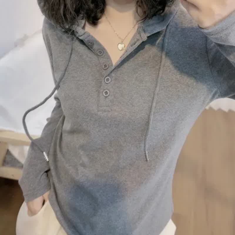 娜莎（NOXA 20）25（秋冬款）文艺范简约打底连帽长袖T恤显瘦休闲宽松百搭 芥末黄 4XL 【155-165斤】