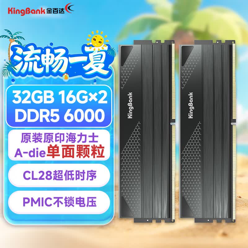 金百达（KINGBANK）32GB(16GBX2)套装 DDR5 6000 台式机内存条海力士A-die颗粒 星刃黑 C28 AI电脑配件