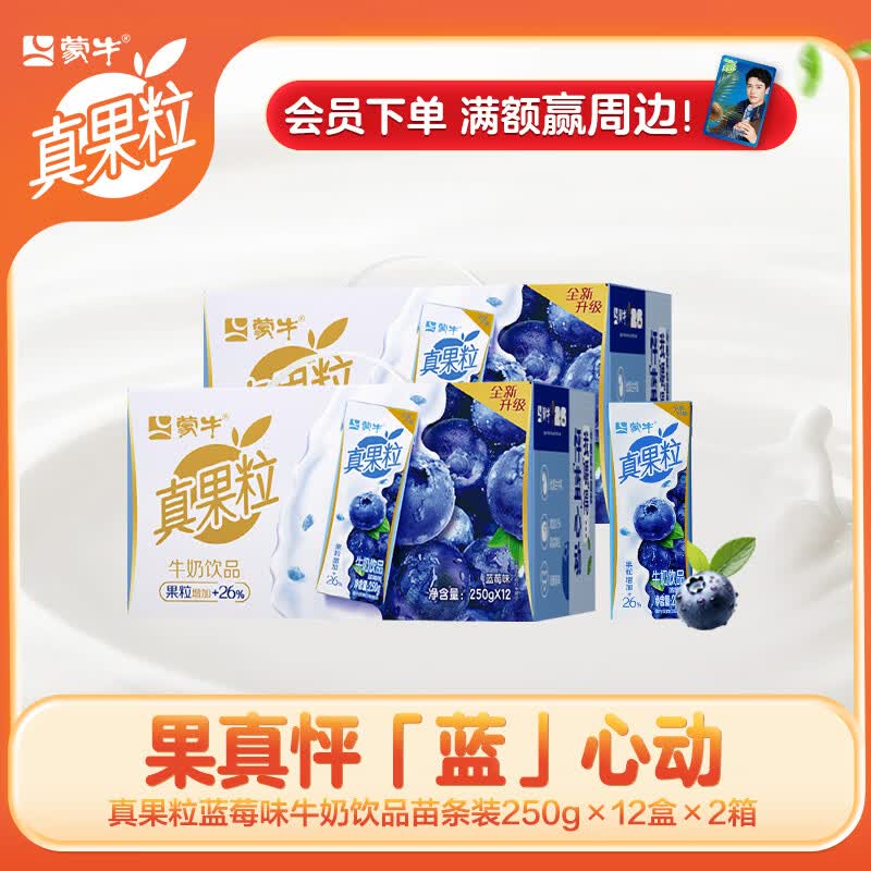 真果粒牛奶饮品蓝莓味果粒 250g×12盒*2箱
