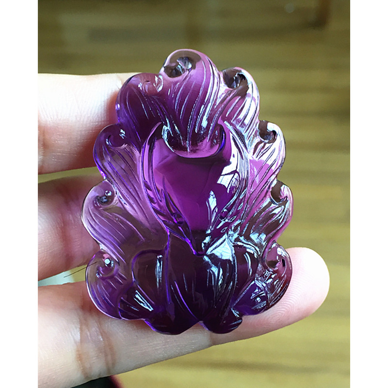 紫水晶九尾狐吊坠 招财旺运灵狐媚狐净体 紫水晶挂坠送绳 紫色