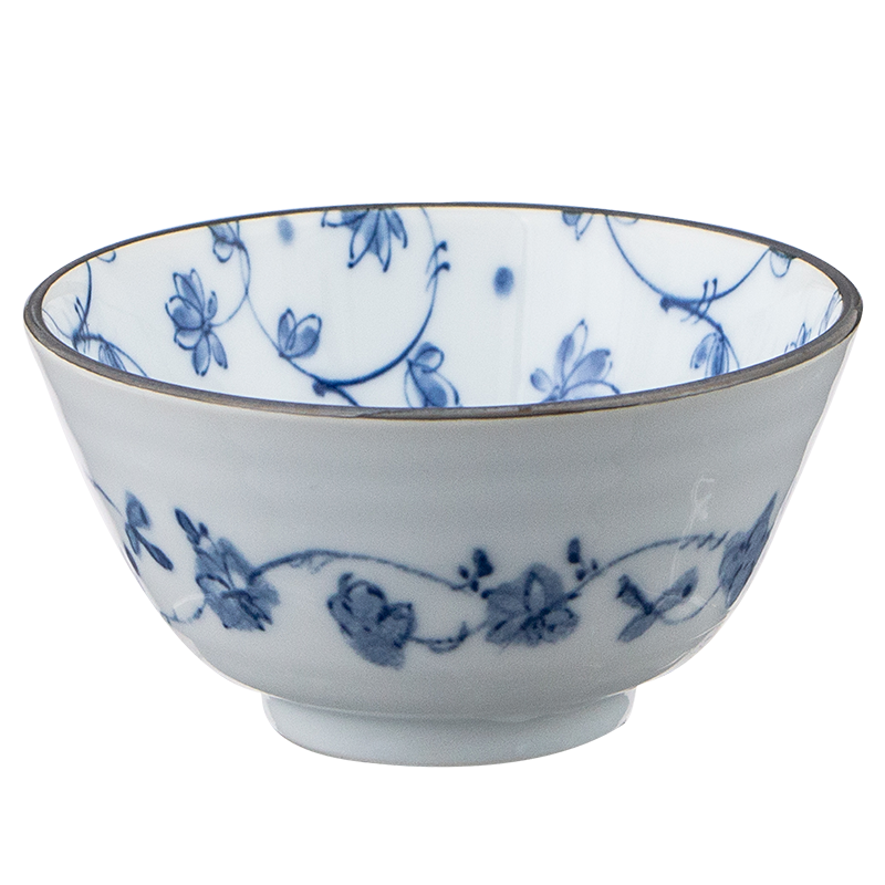 美濃燒（Mino Yaki） 碗 飯碗 日式青花陶瓷家用碗4.5英寸高腳微波爐米飯碗 花集4.5英寸飯碗