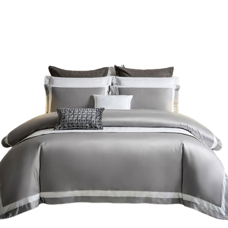 康爾馨【小香風(fēng)四件套】五星級酒店床上四件套長絨棉高級感輕奢床單被罩 灰色 1.8m 床單款 （被套220*240cm）