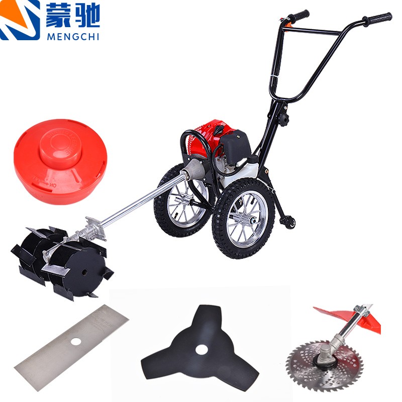 蒙驰 双轮手推式除草机松土割草多功能轻便型割草机落地手推使用轻松