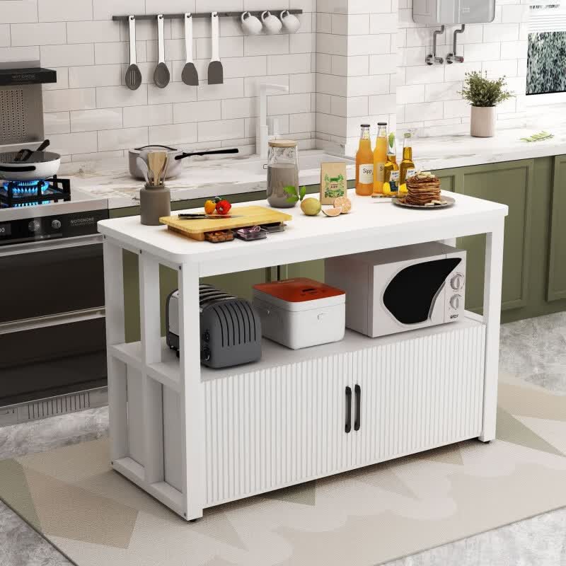 忆思暮厨房置物架落地多层切菜桌靠墙多功能储物柜家用厨房切菜桌备餐台 白架+浅胡桃 长60宽30高80【加固款】