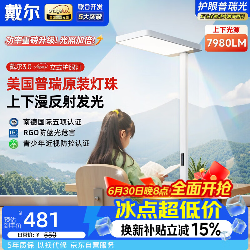 戴尔立式护眼大路灯普瑞学生儿童学习专用阅读钢琴落地灯台灯卧室床头