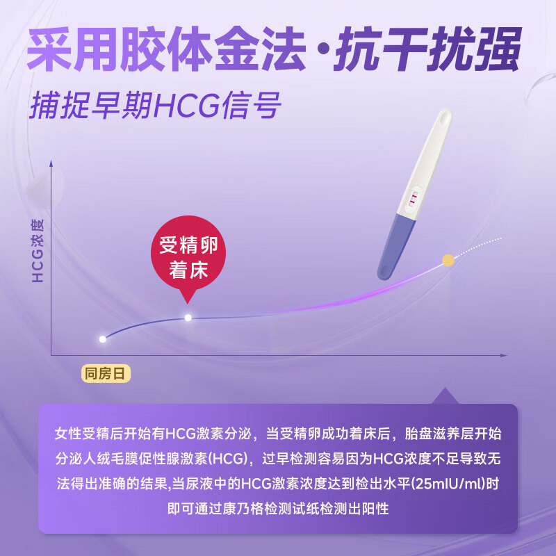康乃格 快速检测早孕试纸条装 早孕试纸验孕笔 快速验孕 5盒验孕棒早孕检测试纸笔型无需尿杯