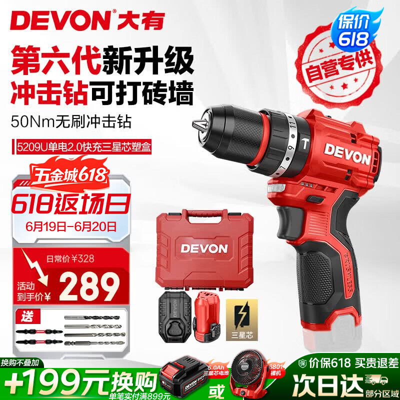 大有（Devon）京东集采JC系列12V无刷冲击手电钻电动螺丝刀电动工具5209U塑盒装
