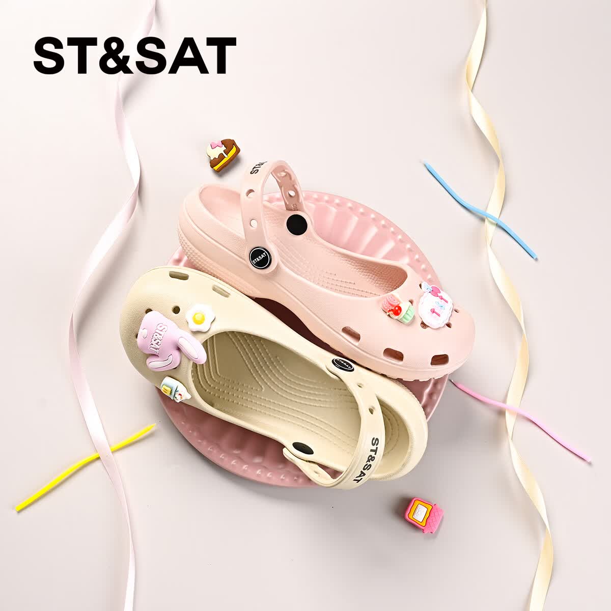 星期六(St&Sat)童鞋玛丽珍凉鞋轻便透气防滑儿童洞洞鞋女童卡通一脚蹬凉拖鞋 黑色 34 -35【鞋内长22cm】
