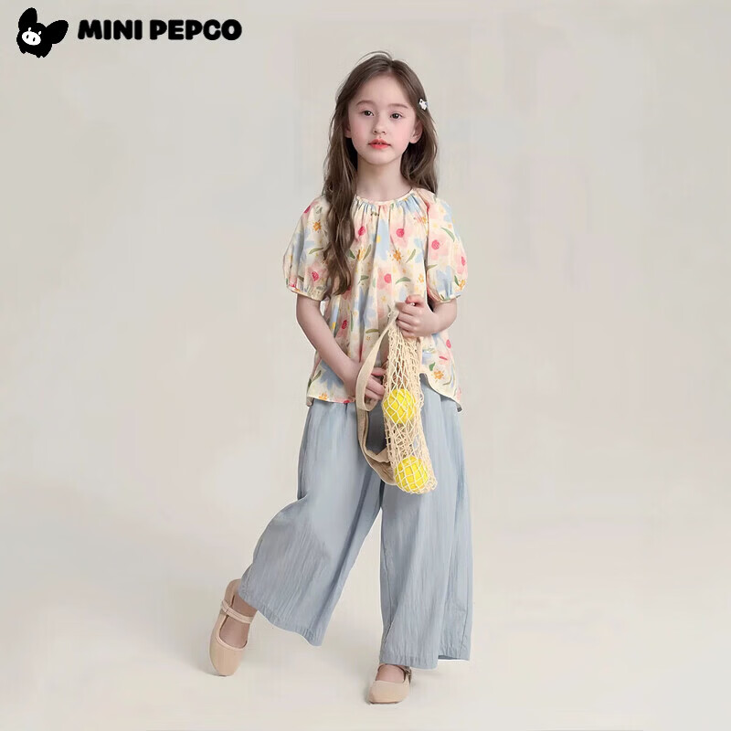 小猪班纳（PEPCO）女童夏季新款儿童裙子洋气碎花裙套装 套装蓝色大花朵 110