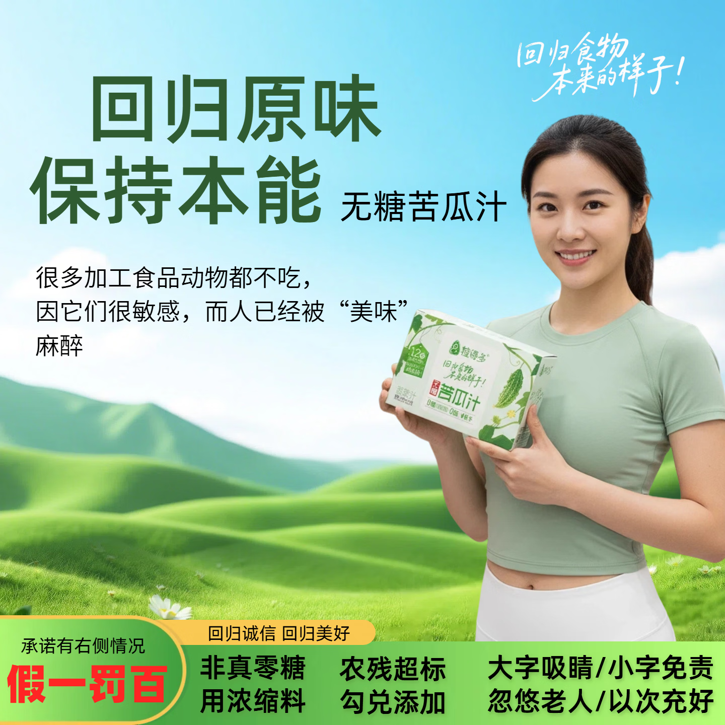 植得多0糖纯苦瓜汁0添加剂0糖0脂健康原味100%蔬菜汁无糖控糖老牌子 3盒日常装