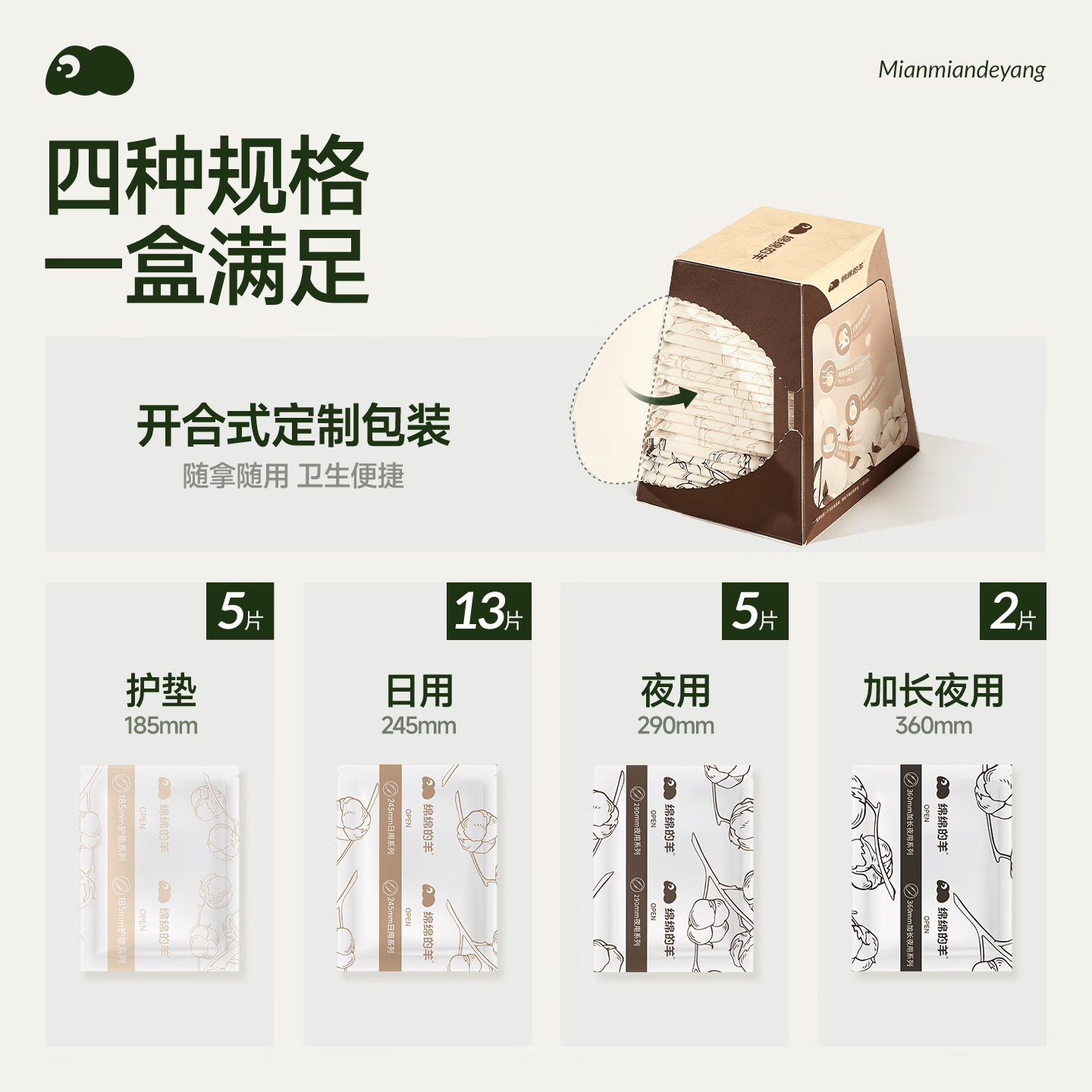 绵绵的羊【官方店】月光宝盒卫生巾组合套装日夜用卫生棉护垫防侧漏姨妈巾 1盒(内含25片)